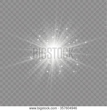 Set Of Bright Stars On A Transparent Background. Sparkling Magic Dust Particles. Set Of White Glowin