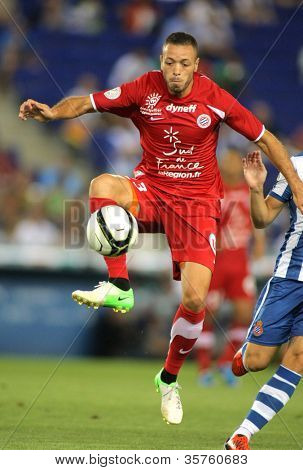 Barcellona - 3 agosto: Jamel Saihi di Montpellier HSC in azione durante una partita amichevole contro il RCD Espa