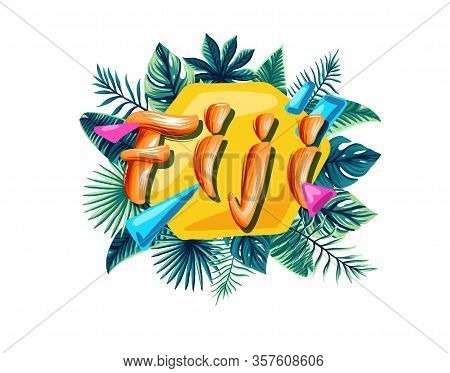 Fiji Tropical Leaves Bright Banner Orange Letters