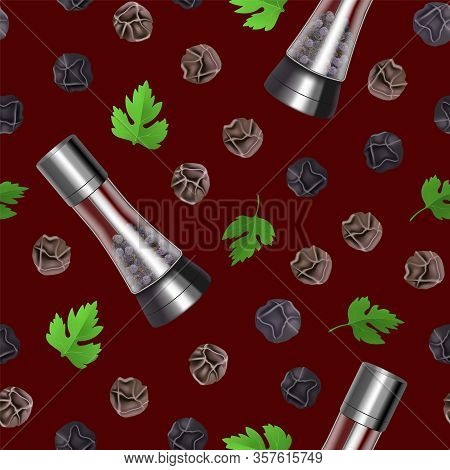 Realistic 3d Detailed Mills Seamless Pattern Background Condiment Ingredients For Cooking Food. Vect