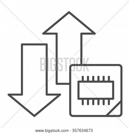 Microchip And Arrows Thin Line Icon. Processor Bus Data Peak Throughput Symbol, Outline Style Pictog