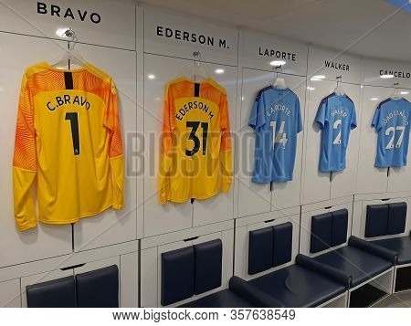 Manchester, Uk - February 03, 2020: Etihad Stadium Is Manchester City Footbal Team Stadium. Player C