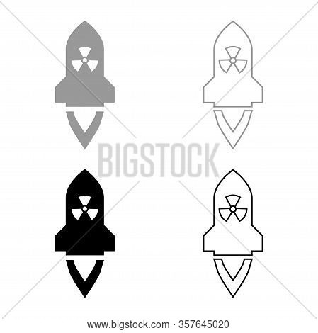 Atomic Rocket Flying Nuclear Missile Weapons Radioactive Bomb Military Concept Icon Outline Set Blac