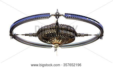 3d Intergalactic Spaceship For Futuristic Deep Space Travel Or Science Fiction Backgrounds, With The