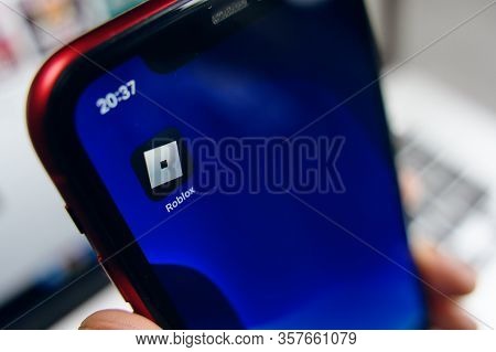 Bishkek, Kyrgyzstan - March 14, 2019: Roblox Dev App On Smartphone Screen. Freeware Web Browser Deve