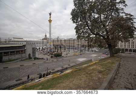 Kiev, Ukraine - August 20 2019: Independence Square View From The Street Institutskaya