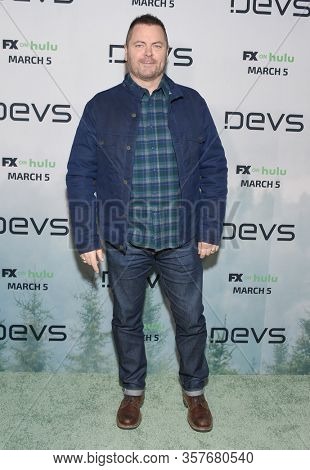 LOS ANGELES - MAR 02:  Nick Offerman Nick Offerman arrives for FXâs Limited Series âDevsâ Los Angeles Premiere on March 02, 2020 in Hollywood, CA