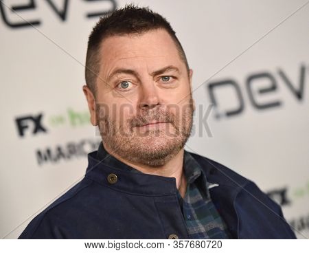 LOS ANGELES - MAR 02:  Nick Offerman Nick Offerman arrives for FXâs Limited Series âDevsâ Los Angeles Premiere on March 02, 2020 in Hollywood, CA