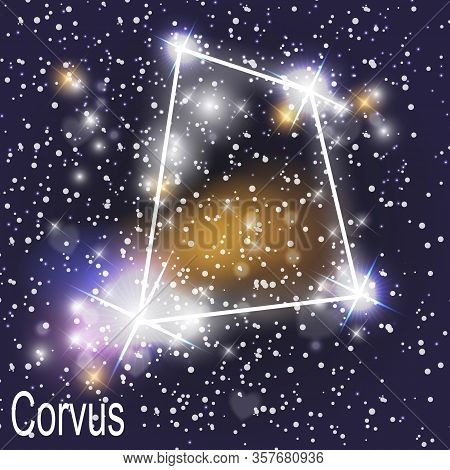 Corvus Constellation With Beautiful Bright Stars On The Background Of Cosmic Sky Vector Illustration