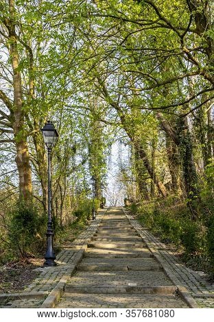 Image Of A Cobblestone Footpath Near Muur Van Geraardsbergen Located In Belgium. On This Road Every 