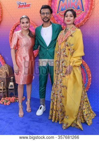 LOS ANGELES - MAR 07:  Leela Ladnier, Utkarsh Ambudkar and Freida Pinto arrives for âMira, Royal Detectiveâ World Premiere on March 07, 2020 in Burbank, CA
