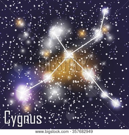 Cygnus Constellation With Beautiful Bright Stars On The Background Of Cosmic Sky Vector Illustration