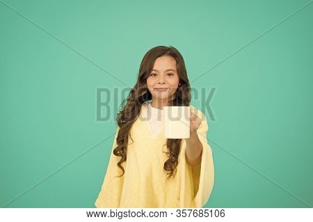 Milk For Breakfast. Happy Girl With Hot Dring In Cup. Good Morning. Small Kid Turquoise Wall. Little