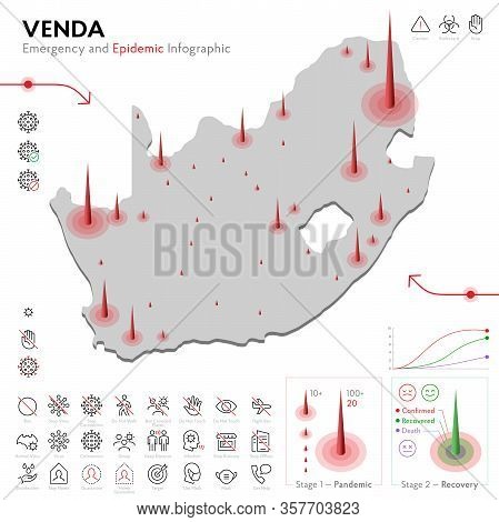 Map Of Venda Epidemic And Quarantine Emergency Infographic Template. Editable Line Icons For Pandemi