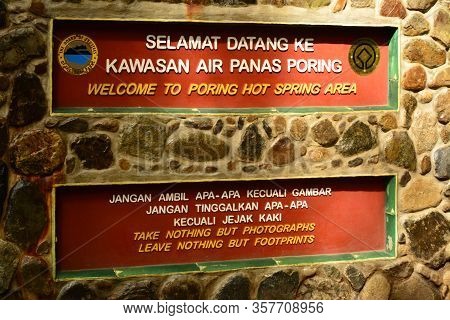 Sabah, My - June 18: Poring Hot Spring Welcome Sign On June 18, 2016 In Sabah, Malaysia. Poring Is S