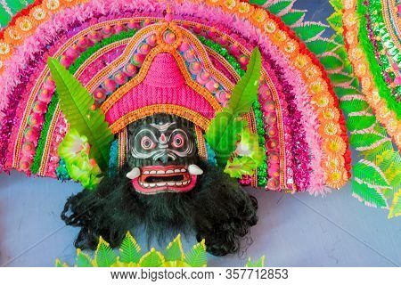 Purulia, West Bengal, India - August 15th 2017 : Colorful Chhau (or Chhou) Mask Of A Demon, Called A