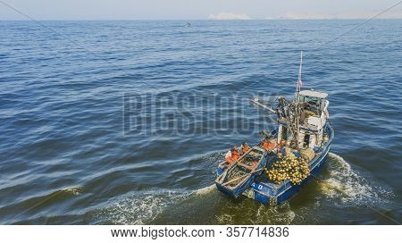 Callao, Lima, Peru - 2020: fisherman in coasts of Callao 2020 in Lima, Peru