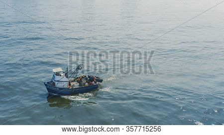 Callao, Lima, Peru - 2020: Fisherman In Coasts Of Callao 2020 In Lima, Peru