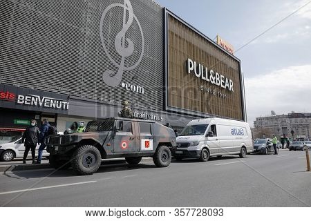 Bucharest, Romania - March 25, 2020: Romanian Army Was Called To Assist The Police In Enforcing A Fu