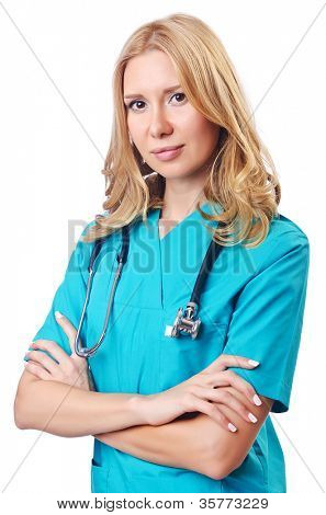 Attrative žena doktor izolované na bílém