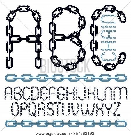 Vector Type Font, Script From A To Z. Upper Case Creative Letters, Abc Made With Steel Chain Link, J