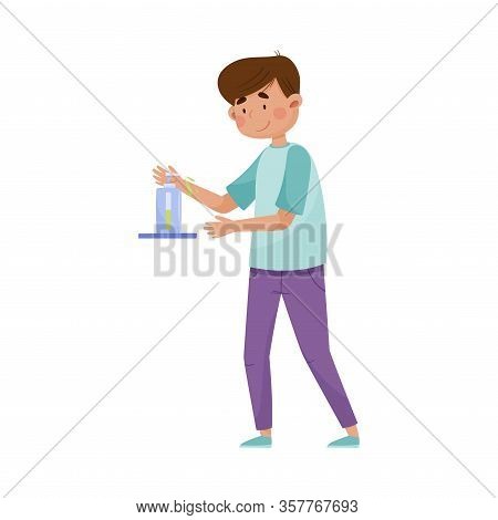 Man Character Using Sanitizer For Hands Bacterial Purification Vector Illustration