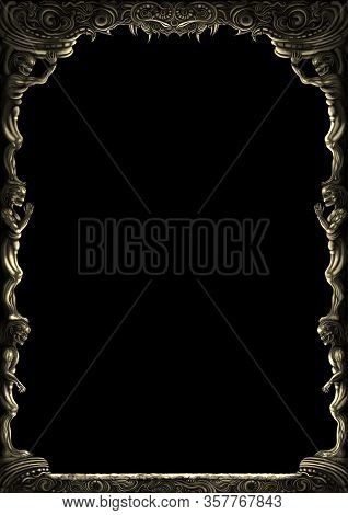 Illustration Decorative Fantasy Medieval Frame With Monsters Bodies. Digital Painting