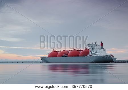 Lng Tanker - Ship At The Gas Unloading Terminal