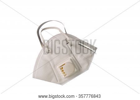 Top View Of Particulate Respirator Protection Mask With Exhalation Valve Filter On White Background 