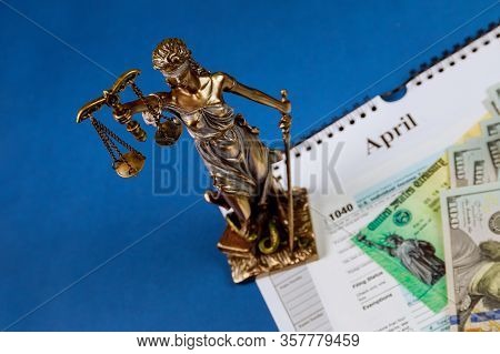 Concept Of Non-payment Of Taxes Criminal Liability Lady Justice Of One Hundred Dollar Bills U.s. Ind