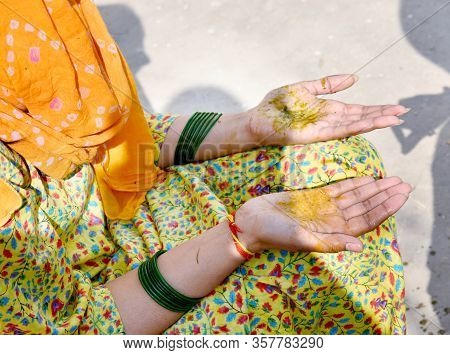 Indian Girl Complete A Rasam In Wedding Ritual