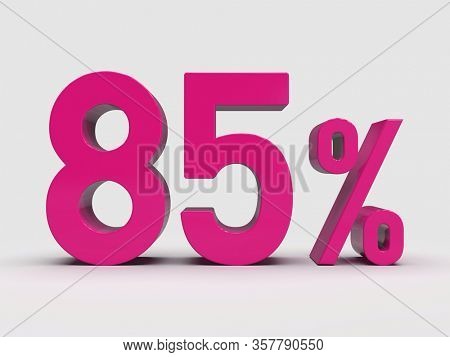 3d Render: Pink 85% Percent Discount 3d Sign on Light Background, Special Offer 85% Discount Tag, Sale Up to 85 Percent Off, Eighty Percent Letters Sale Symbol, Special Offer Label, Sticker, Tag