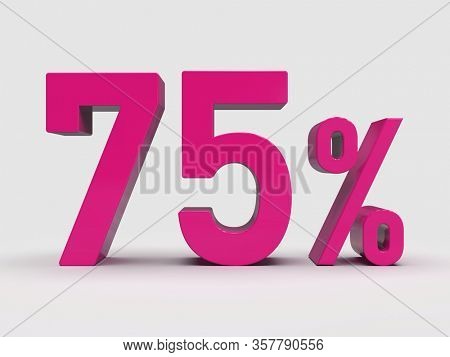 3d Render: Red 75% Percent Discount 3d Sign on Light Background, Special Offer 75% Discount Tag