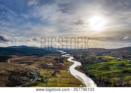 Aerial View Of Gweebarra River Between Doochary And Lettermacaward In Donegal - Ireland.
