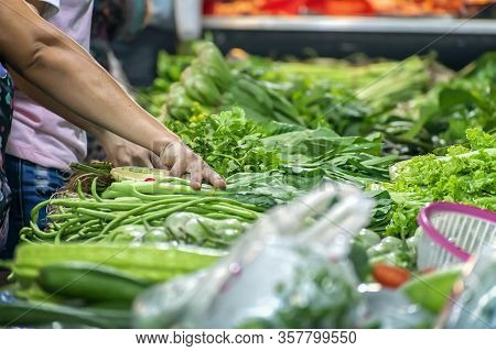 Green Vegetable Produce For Sale In A Local Farmer's Market.