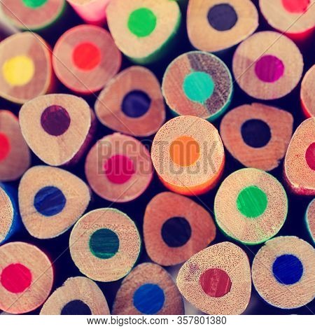 Background Wooden Colored Pencils.