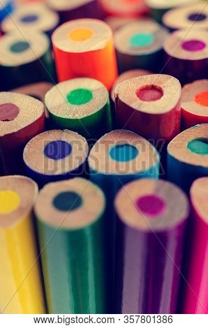 Background Wooden Colored Pencils.
