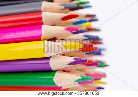 Background Wooden Colored Pencils.