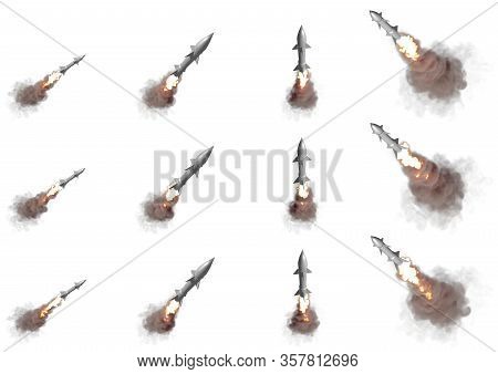 Military 3d Illustration, 12 Cg Images Of Supersonic Missiles Flying Isolated On White Background - 
