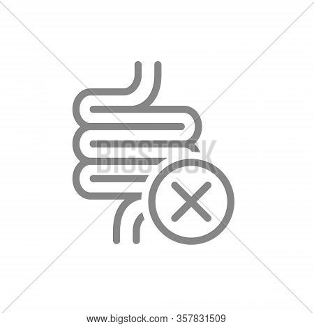 Intestine With Cross Checkmark Line Icon. Diseases Internal Organ Symbol