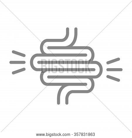 Intestine With Acute Pain Line Icon. Ulcerative Colitis, Bloating, Sigmoid Volvulus Symbol