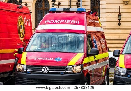 Romanian Smurd Ambulance Car, 911 Or 112 Emergency Medical Service In Mission In Downtown Bucharest,