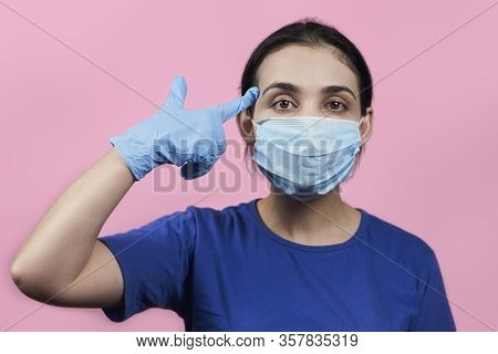 Stay Home. Do Not Spread Virus. Self Destruction. Hand Pistol On Head