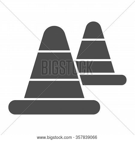 Roadblock Warning Cone Solid Icon. Traffic And Road Protection Cap Symbol, Glyph Style Pictogram On 
