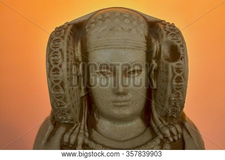 Elche, Spain. March 26, 2020. Reproduction of The Lady of Elche, an Iberian limestone sculpture that