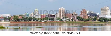Harrisburg Panorama With State Capitol Complex And Susquehanna River, The Capital Of Pennsylvania, U