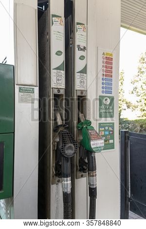 Bristol-march 2020-england-a Close Up View Of The Two Petrol Pumps At The Pertol Station