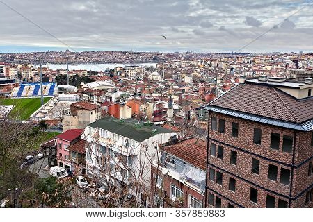 Istanbul, Turkey - February 12, 2020: Recep Tayyip Erdogan Stadium In The Kasimpasa Area And An Aban