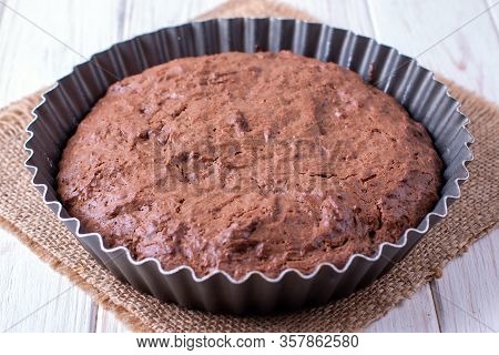 Freshly Baked Homemade Chocolate Cake - Brownie In Round Form