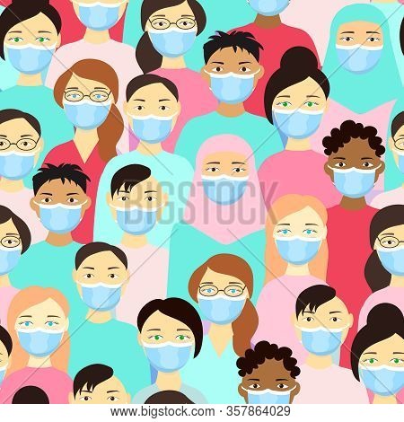 Crowd Of Masked People Covid-19 Concept. Quarantine. 2019-ncov Novel Corona Virus Concept Banner. Sa